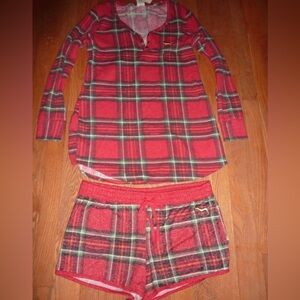 PINK Victoria's Secret Red and Green Plaid Pajama Top and shorts set